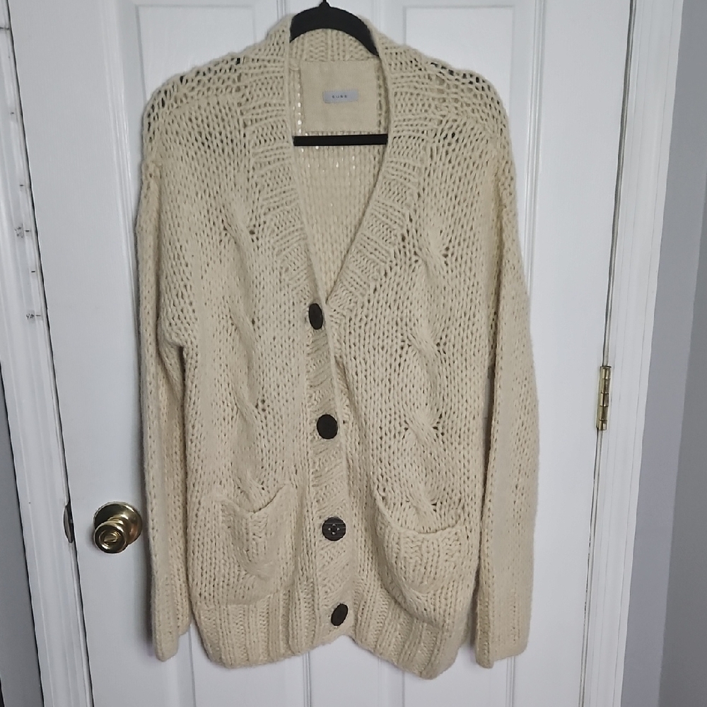 NWOt Oversized Alpaca Blend Cable Knit Irish Fisherman Cardigan Medium